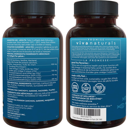 Omega 3 Fish Oil Supplements – 2500 mg High Potency Fish Oil with 1500 mg EPA & 570 mg DHA Omega 3 Fatty Acids in rTG Form for Better Absorption, No Fishy Aftertaste, IFOS Certified, 180 Softgels 🍁 All In One Marketplace Canada