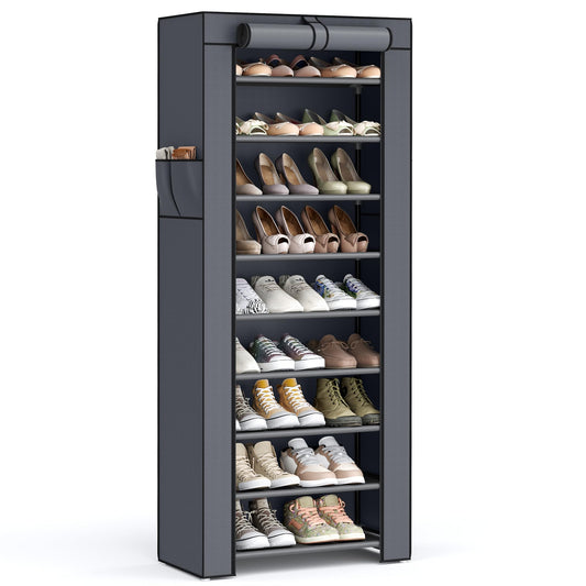 SONGMICS 10-Tier Shoe Rack, Shoe Storage Organizer Cabinet with Dustproof Cover, Free-Standing, for Closet, Entryway, Hold 27-35 Pairs, for Sneakers, High Heels, Gray URXJ10G01 🍁 All In One Marketplace Canada