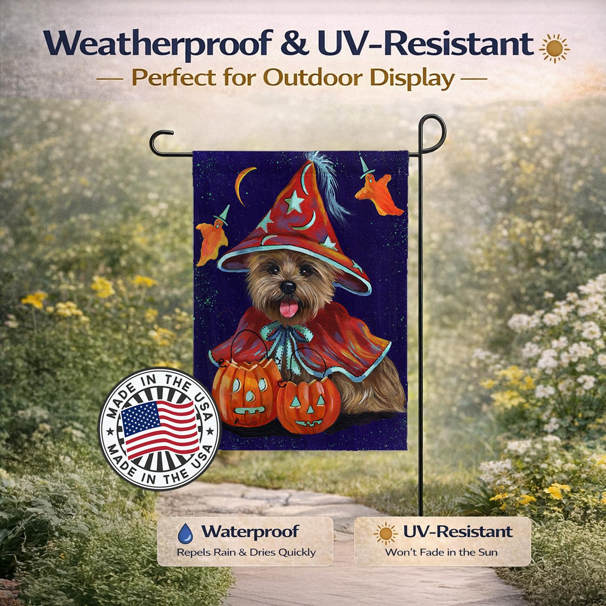 Caroline's Treasures PPP3061GF Cairn Terrier Halloween Witch Garden Outdoor-Flags, Multicolor