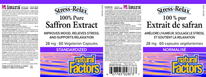 Natural Factors Stress-Relax Saffron Extract 28 mg, 60 DAY SUPPLY, 100% Pure, 60 Veg Caps, Improves Mood, Relieves Stress & Supports Relaxation, Proudly Canadian 🍁 All In One Marketplace Canada