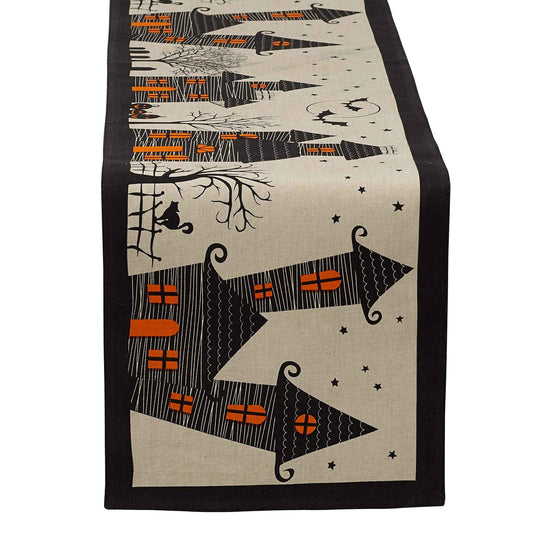 DII 100% Cotton, Spooky Scary Haunted House Halloween Table Runner, 14 by 72-Inch