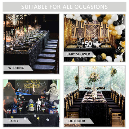 SoarDream Black Sequin Tablecloth 90x132 Inch Sequence Halloween Party Tablecloth Sequin Fabric Wedding Birthday Graduation Cake Table Decorations