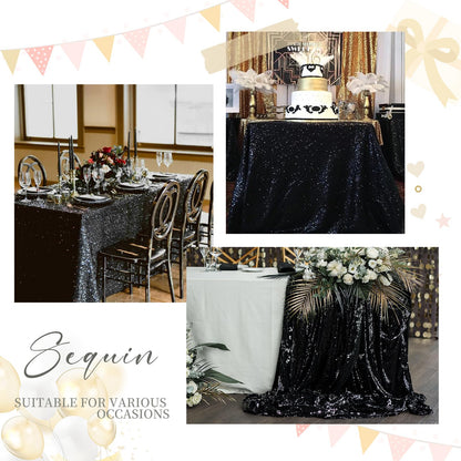 SoarDream Black Sequin Tablecloth 90x132 Inch Sequence Halloween Party Tablecloth Sequin Fabric Wedding Birthday Graduation Cake Table Decorations