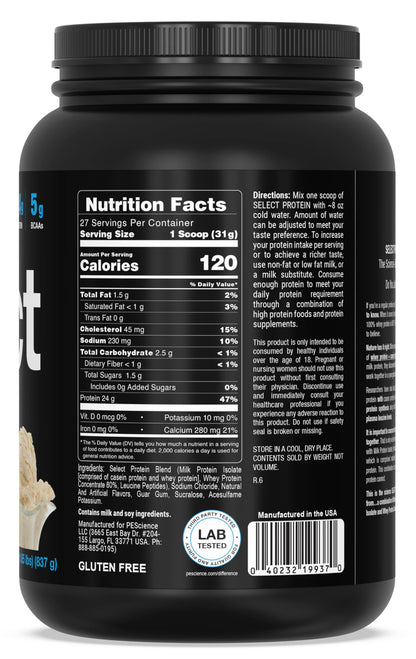 PEScience Select Protein Powder, Whey and Casein Blend, Lean Protein Powder for Women and Men, Low Calorie, Low Carb, Keto Friendly, Gluten Free - Gourmet Vanilla, 27 Servings 🍁 All In One Marketplace Canada
