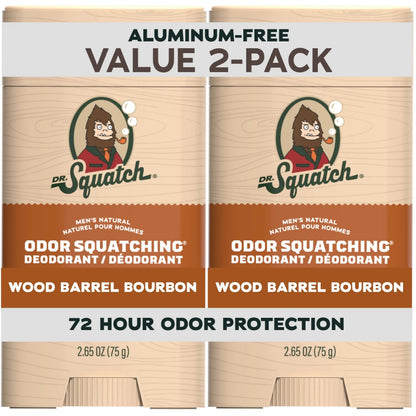 Dr. Squatch Natural Men’s Deodorant – Aluminium Free Natural Deodorant For Men with Charcoal & Postbiotics for 72-Hour Odor Protection – Wood Barrel Bourbon, 2.65oz Stick (2-pack) 🍁 All In One Marketplace Canada
