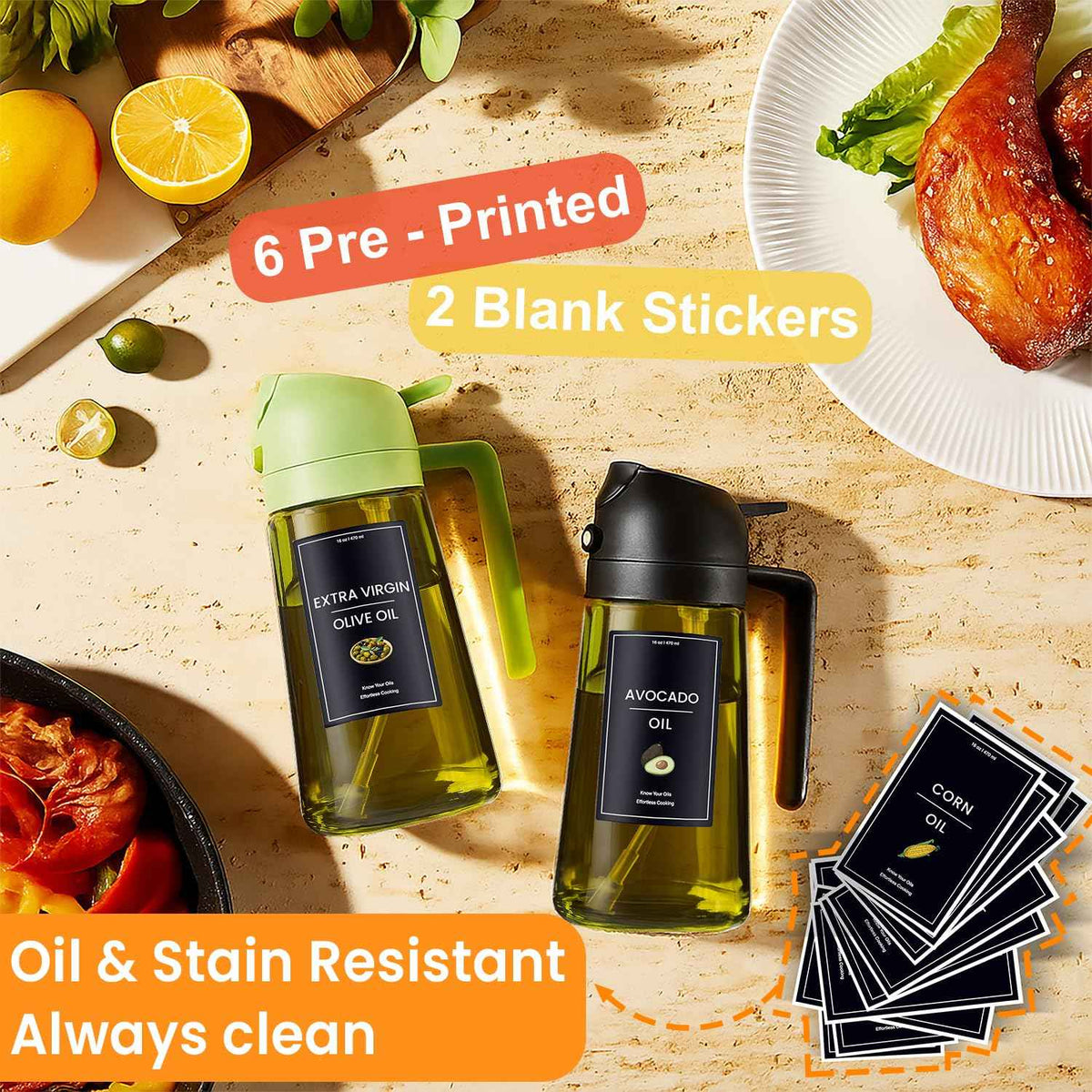 CXINYI 16oz/470ml Olive Oil Dispenser Bottle with Stickers - 2 in 1 Olive Oil Spray Bottle, Air Fryer & Salad, Light-Proof Glass Kitchen Gadgets, Black&Green 🍁 All In One Marketplace Canada