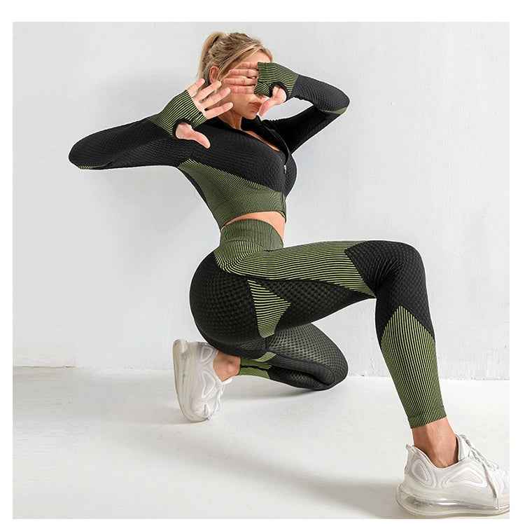 Women's Seamless Nylon Yoga Set – Short Sleeve Crop Top & High-Waist Leggings