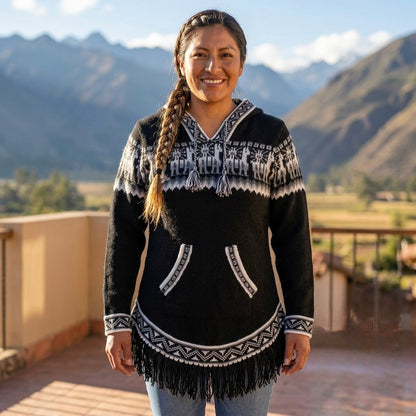OLDTRIBES™ Women Cardigan Black Alpaca Sweater