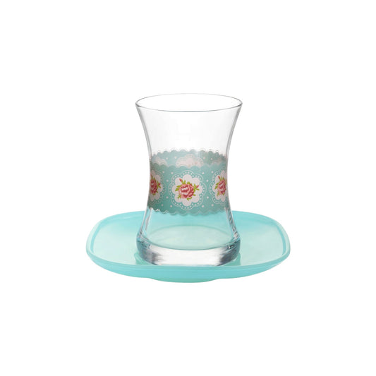 Turkish Tea Glass Set with Saucers 5.75 oz – LAV MONA BLUE - Set of 6+6