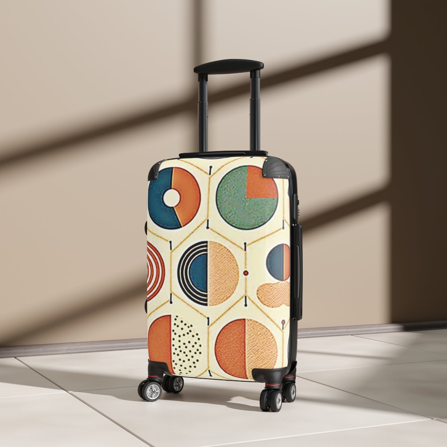 Geometrischer Mid-Century-Koffer – Retro-Handgepäck in bunten Farben