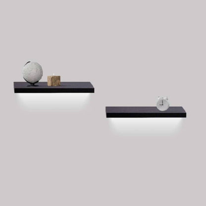 Floating Shelves  15.75 Wall Mounted Wood Shelves For Bathroom, Bedroom, Living Room, Kitchen, Hanging Shelf For Books Storage Decor With Invisible Brackets, Built-in LED Lighting, Black