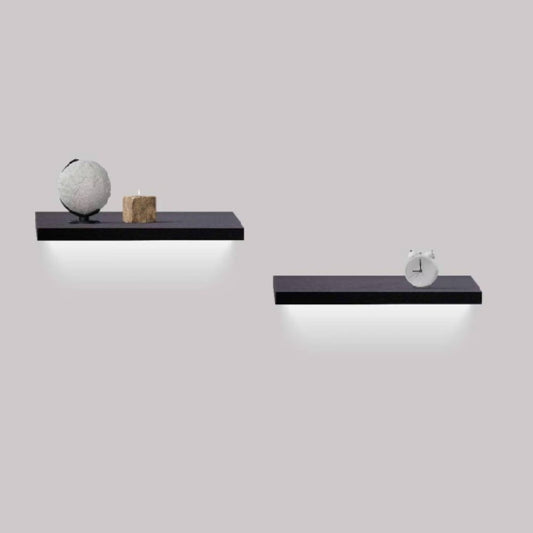 Floating Shelves  15.75 Wall Mounted Wood Shelves For Bathroom, Bedroom, Living Room, Kitchen, Hanging Shelf For Books Storage Decor With Invisible Brackets, Built-in LED Lighting, Black