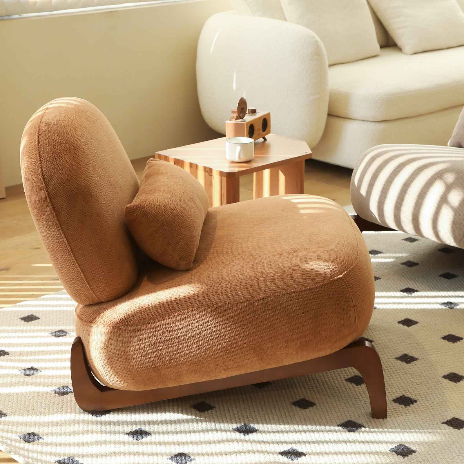 Set of 2 Caramel Accent Chairs with Solid Wood Legs – Soft Upholstered Armless Reading Chairs (US Delivery Only)