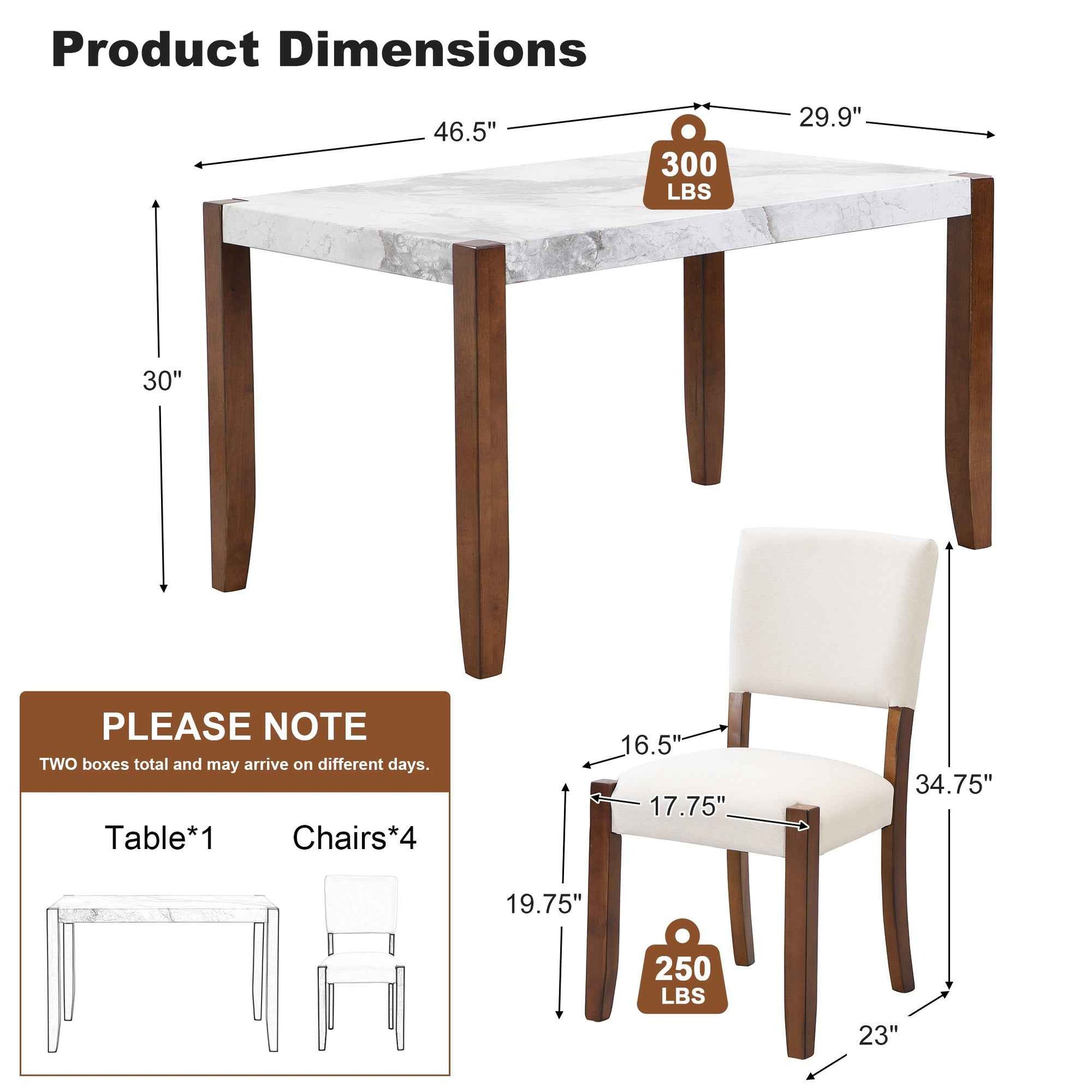 5-Piece Dining Table Set for 4 – 46" Faux Marble Table with Upholstered Chairs, Modern Space-Saving Dinette Set (US Delivery Only)