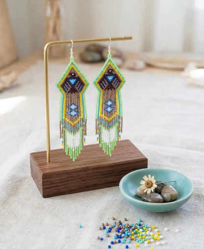Beaded thunder eagle  earrings ( Green )