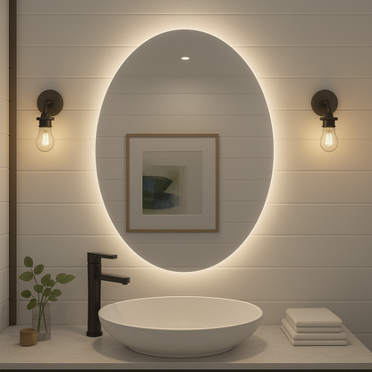 Ondelle Oval Backlit LED Bathroom Mirror — Anti-Fog, Dimmable with Memory | 24″×32″, 30″×36″