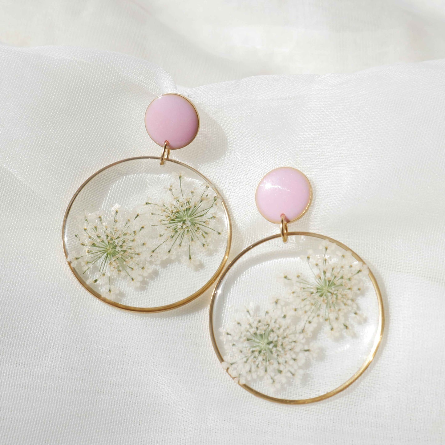Boucles d'oreilles duo Estelle blanche et rose - rond (xxl)