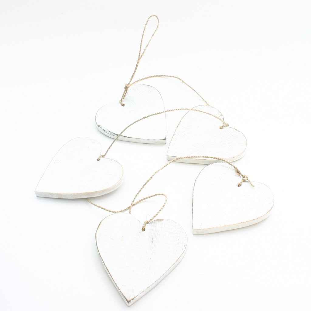 Hanging String Of 5 Wooden Hearts