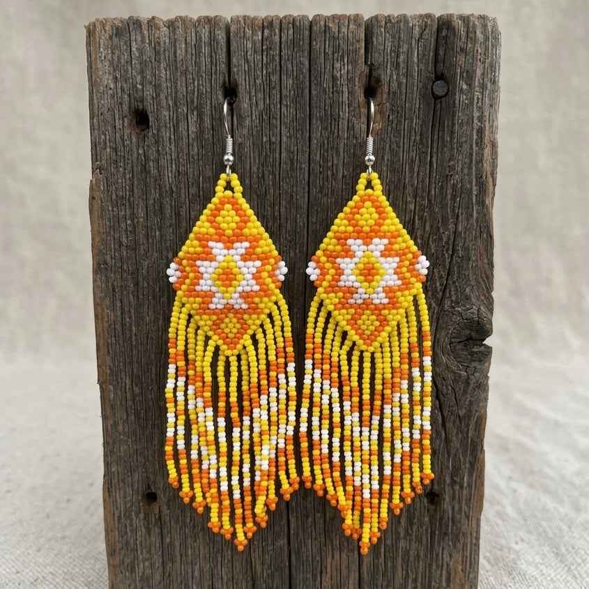 Fringe Bead Drop Earrings (Yellow)