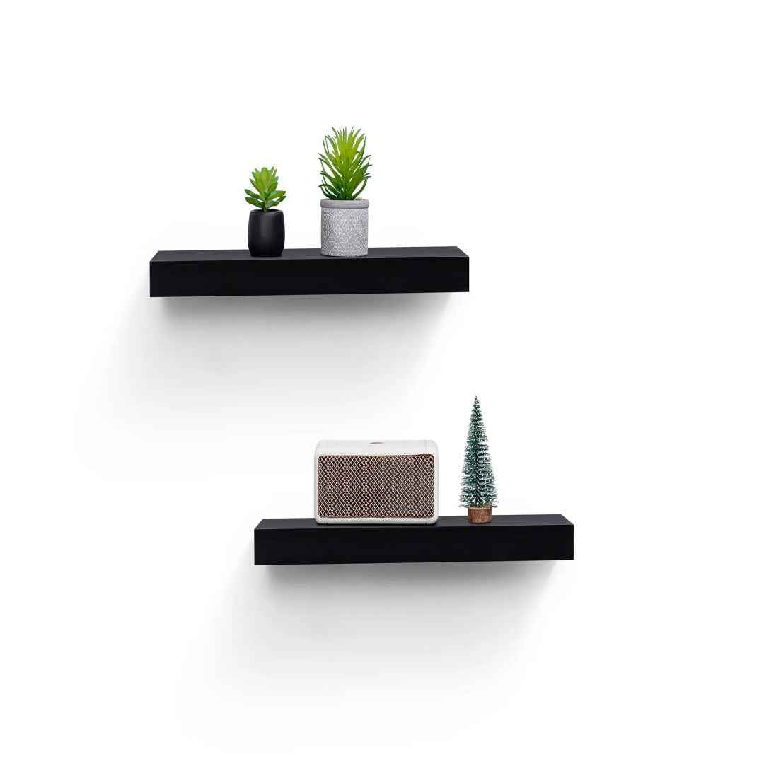Floating Shelves  15.75 Wall Mounted Wood Shelves For Bathroom, Bedroom, Living Room, Kitchen, Hanging Shelf For Books Storage Decor With Invisible Brackets, Built-in LED Lighting, Black