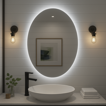 Ondelle Oval Backlit LED Bathroom Mirror — Anti-Fog, Dimmable with Memory | 24″×32″, 30″×36″