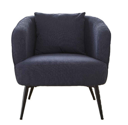 Velvet Accent Chair with Pillow – Modern Upholstered Barrel Armchair with Metal Legs, Blue (US Delivery Only)