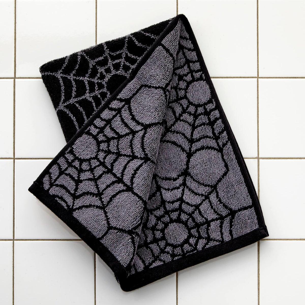 SKL Home Halloween Spider Web 100% Cotton Jacquard 2pc Hand Towel Set, Reversible, Soft & Absorbent, Decorative for Bath/Kitchen/Bar & Gift, Black