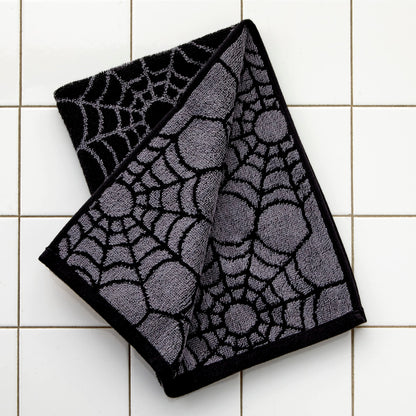 SKL Home Halloween Spider Web 100% Cotton Jacquard 2pc Hand Towel Set, Reversible, Soft & Absorbent, Decorative for Bath/Kitchen/Bar & Gift, Black