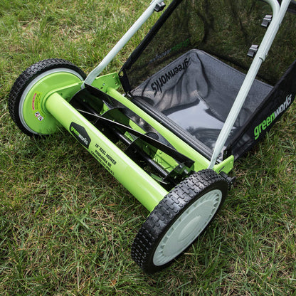 Greenworks 16-Inch Reel Lawn Mower with Grass Catcher 25052,Black/Green, 47" D x 22" W x 29.75" H 🍁 All In One Marketplace Canada
