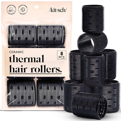 Kitsch Ceramic Thermal Hair Rollers for Women – Self Grip Hair Curlers for Heatless Curls Overnight - Volumizing Large Rollers for Short & Long Hair - For Long Lasting Frizz-Free Curls - Black, 8pcs 🍁 All In One Marketplace Canada