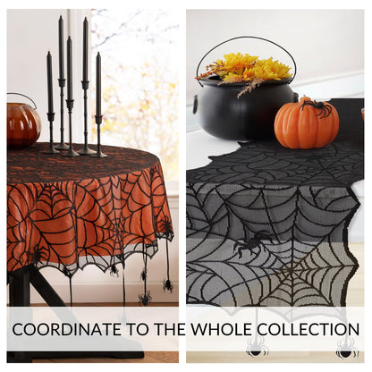 Elrene Home Fashions Crawling Halloween Spider Lace Table Runner, 13" x 70", Black