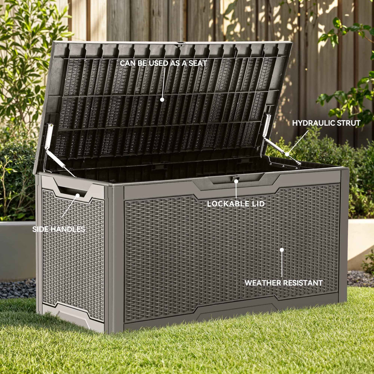 YITAHOME 100 Gallon Large Resin Deck Box Outdoor Storage Boxes for Patio Furniture, Outdoor Cushions, Garden Tools and Pool Supplies-Waterproof,Lockable (Taupe) 🍁 All In One Marketplace Canada
