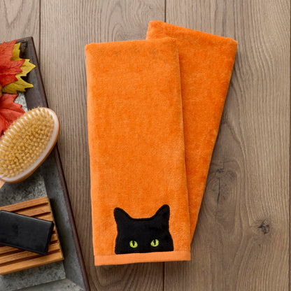 SKL Home Halloween Shadows Eyes Hand Towel Set-2pc, 100% Cotton, Orange