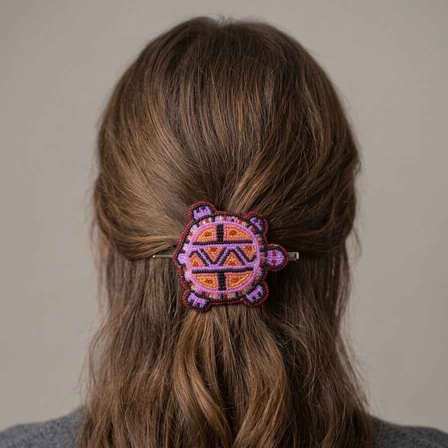 Beaded turtle Barrette Red accent