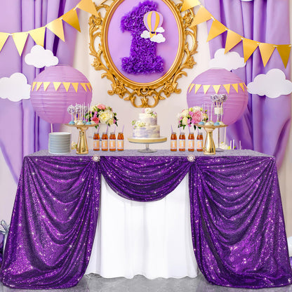 Purple Sequin Tablecloth Sparkly Mermaid Tablecloth Halloween Glitter Table Overlay Bridal Shower Decorations Christmas Rectangular Tablecloths 50x80 Inch