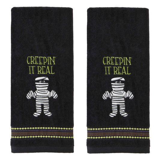 SKL Home Halloween Creepin' Real Glow-in-The-Dark Hand Towel Set for Bath/Kitchen/Bar & Gift, 2 Count