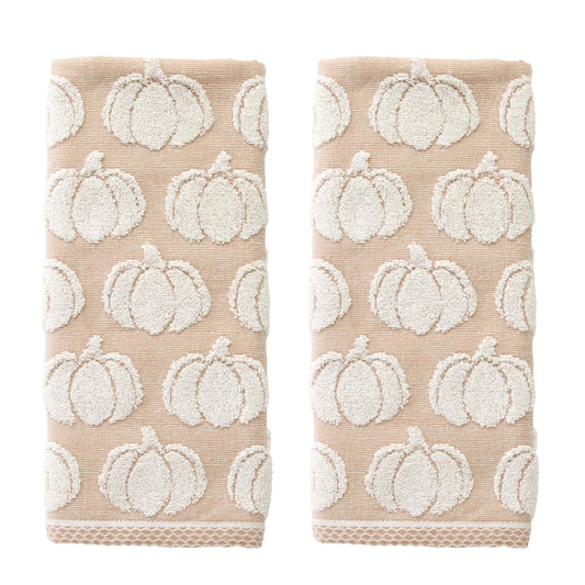 SKL Home Pumpkin Hand Towel 2pc Set for Bath/Kitchen/Bar & Gift, Tan