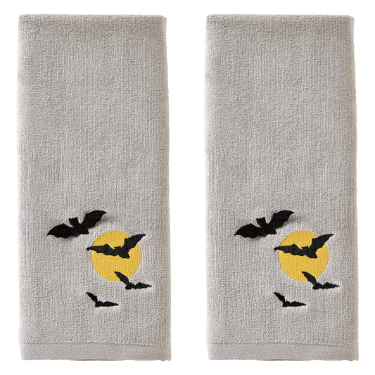 SKL Home Halloween Full Moon Flight 3D Hand Towel 2pc Set for Bath/Kitchen/Bar & Gift, Gray
