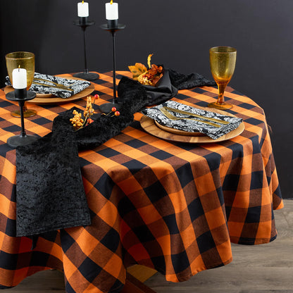 DII 100-Percent Cotton, Machine Washable, Dinner, Halloween Tablecloth 70" Round, Orange and Black Buffalo Check, Seats 4 People