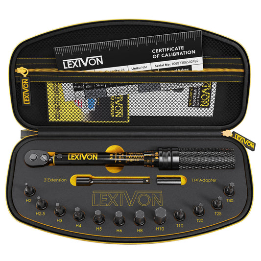 LEXIVON Bike Torque Wrench 1/4-Inch Dr. 15-Piece Kit | 72-Tooth Gear, Dual-Direction Click Type 2~26 Nm (17.7~230.1 in-lb) | Portable Maintenance Kit for Road & Mountain Bikes (LX-191) 🍁 All In One Marketplace Canada