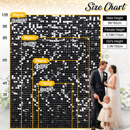 Black Shimmer Wall Backdrop Square Sequin Shimmer Backdrop for Birthday Anniversary Wedding Engagement Halloween Backdrop Decoration (24 Panels)
