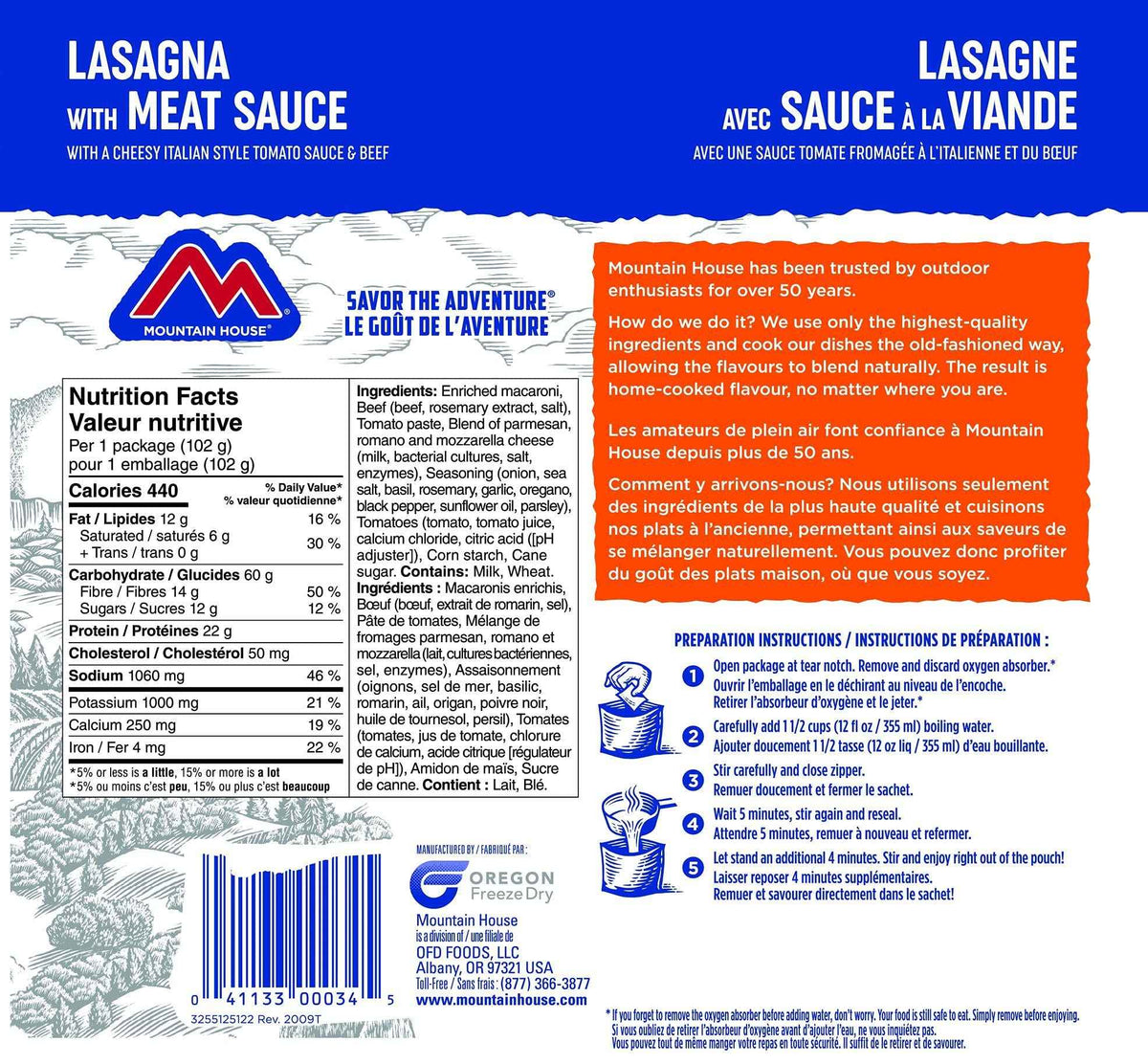 Mountain House Lasagna with Meat Sauce Pouch| Freeze Dried Backpacking & Camping Food | Survival & Emergency Food | Entree Meal | Easy to Prepare | Delicious and Nutritious | Single Pouch 🍁 All In One Marketplace Canada