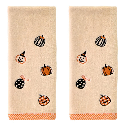 SKL Home Halloween Tossed Pumpkins Hand Towel 2 pc Set for Bath/Kitchen/Bar & Gift