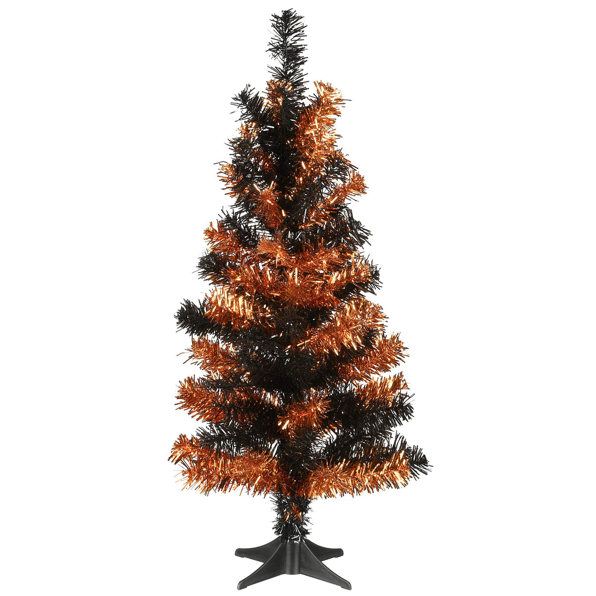 National Tree Company Tinsel Tree, Black, Orange, Halloween Collection, 24 in