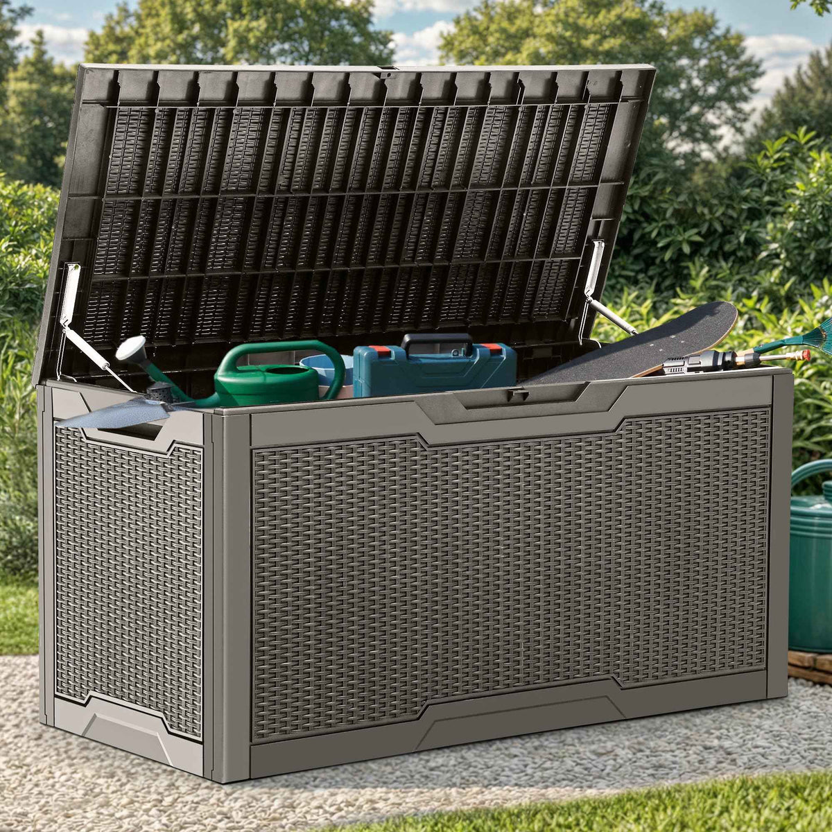 YITAHOME 100 Gallon Large Resin Deck Box Outdoor Storage Boxes for Patio Furniture, Outdoor Cushions, Garden Tools and Pool Supplies-Waterproof,Lockable (Taupe) 🍁 All In One Marketplace Canada