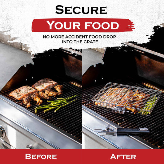 SHIZZO Grill Basket Value Set, Barbecue BBQ Grilling Basket , Stainless Steel Large Folding Grilling baskets With Handle, Portable Outdoor Camping BBQ Rack for Fish, Shrimp, Vegetables, Barbeque Griller Cooking Accessories, Gift, Gifts for father, dad, hu