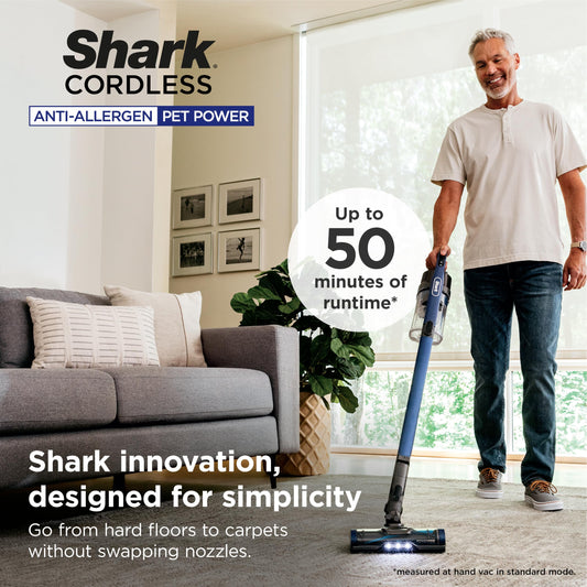 Shark Cordless Vacuum Cleaner with HEPA Filter, Lightweight, Portable, Rechargeable, Powerful Pet Hair Pickup, Removable Handheld, Crevice Tool, Dusting Brush, 50-min Runtime, Blue, IZ363HT 🍁 All In One Marketplace Canada