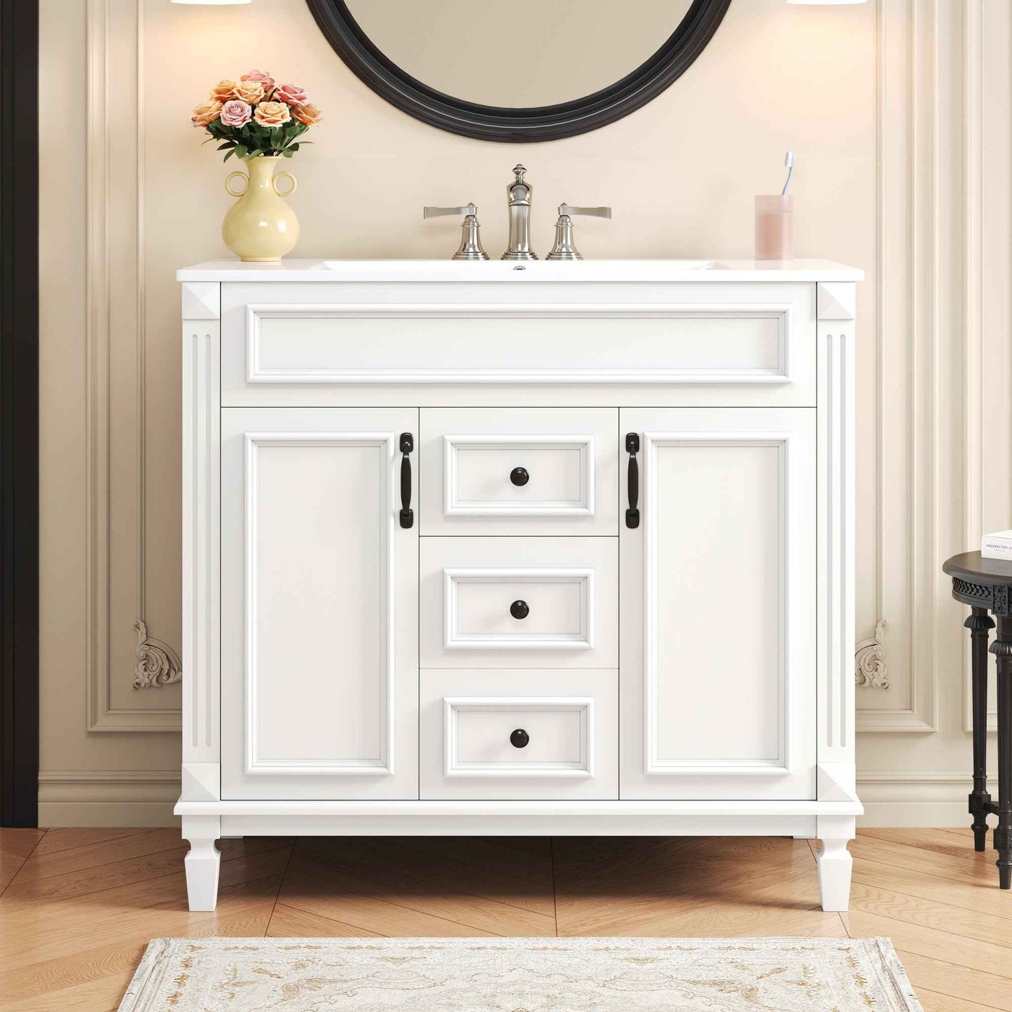 36-Inch White Bathroom Vanity with Ceramic Sink – Modern Storage Cabinet with 2 Soft-Close Doors & 2 Drawers
