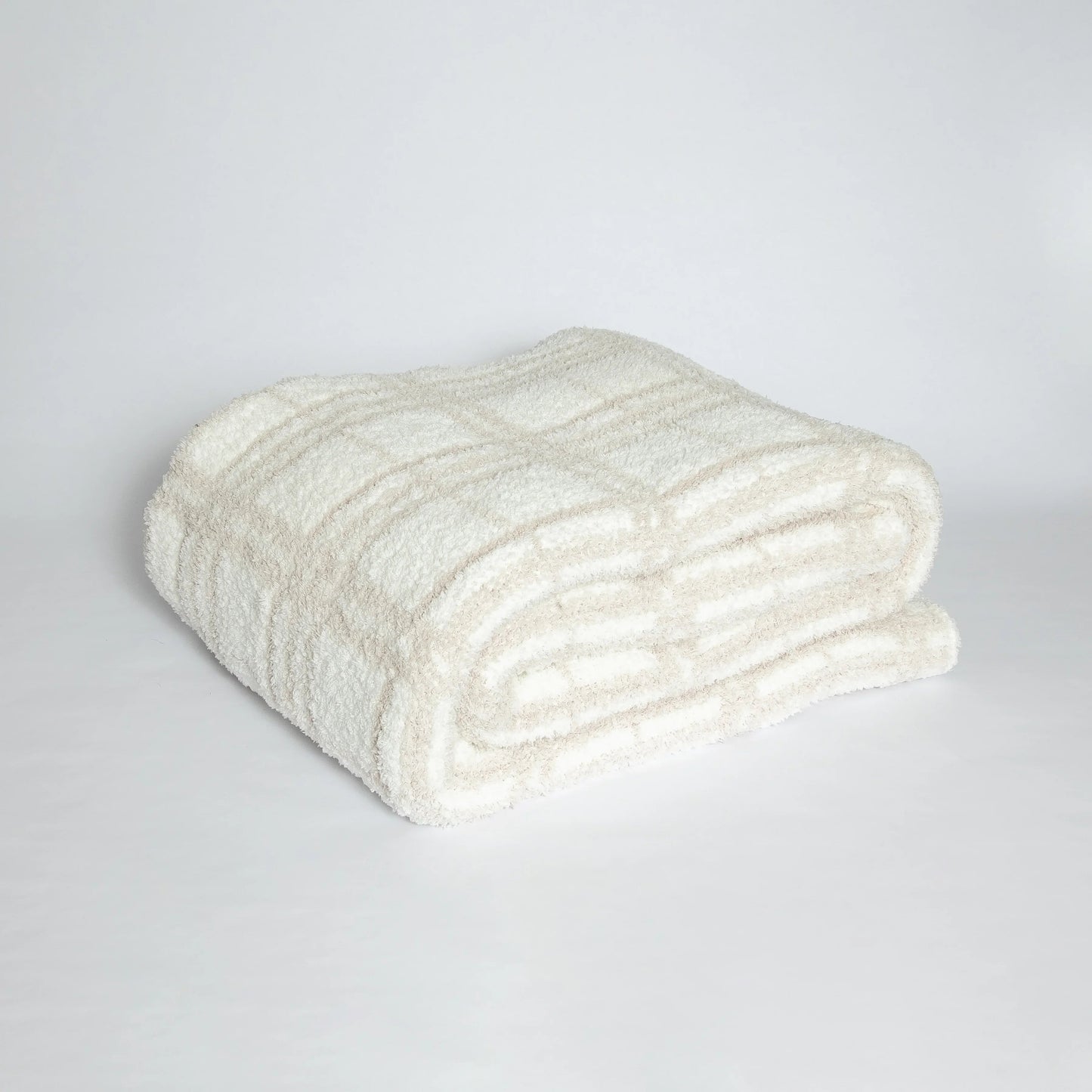 Blushing Beige & White Plaid Print Überwurfdecke