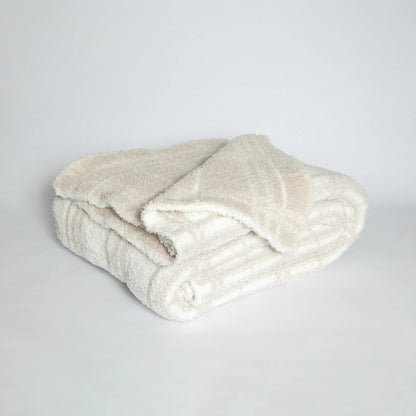 Blushing Beige & White Plaid Print Überwurfdecke